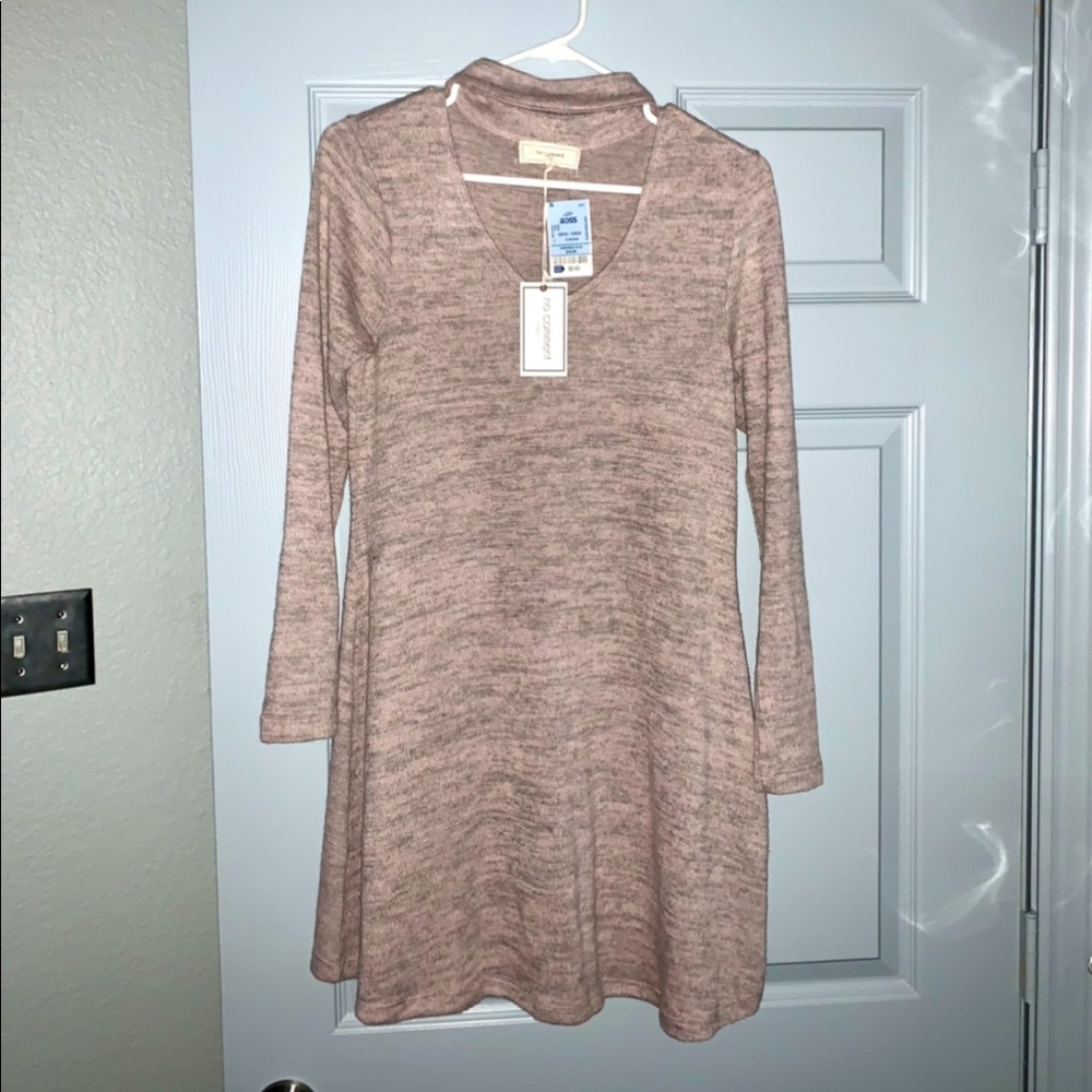 Long Sleeve Cut Out Choker Sweater Dress